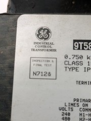 GE 9T58K1811 Industrial Control Transformer 0.750 kVA 750VA 240x480V to 120x240V