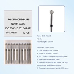 Dental Diamond Bur FGXL 25mm Ball Round Super Coarse for High Speed Handpiece