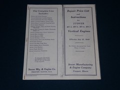 Stover MV2 MV5 MV6 MV7 Vertical Engines Repair Price List & Instructions 1940