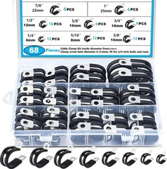 Cable Clamp Assortment Kit, 68~Piece Stainless Steel Pipe Clamps with Case