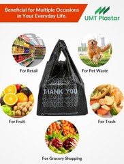300 Count Thank You Bags, 12 x 6 x 22 in, 15 Mic Black Grocery Bags