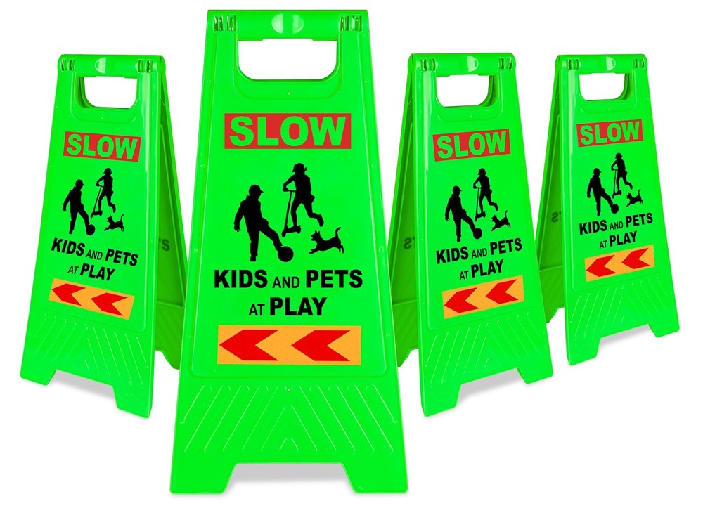 24 Inches Kids Playing Sign 4PACK Green Children at Play Safety Reflective