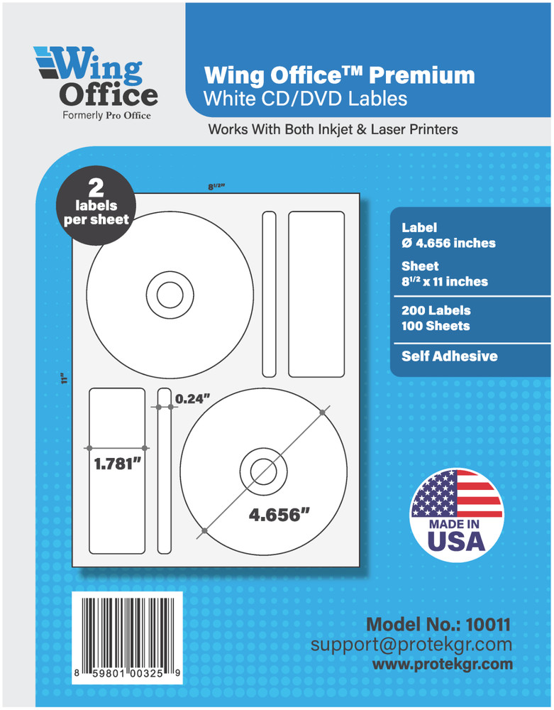 Wing OFFICE Premium Media CD/DVD Labels Matte Memorex Core Self Adhesive 4 5/8″