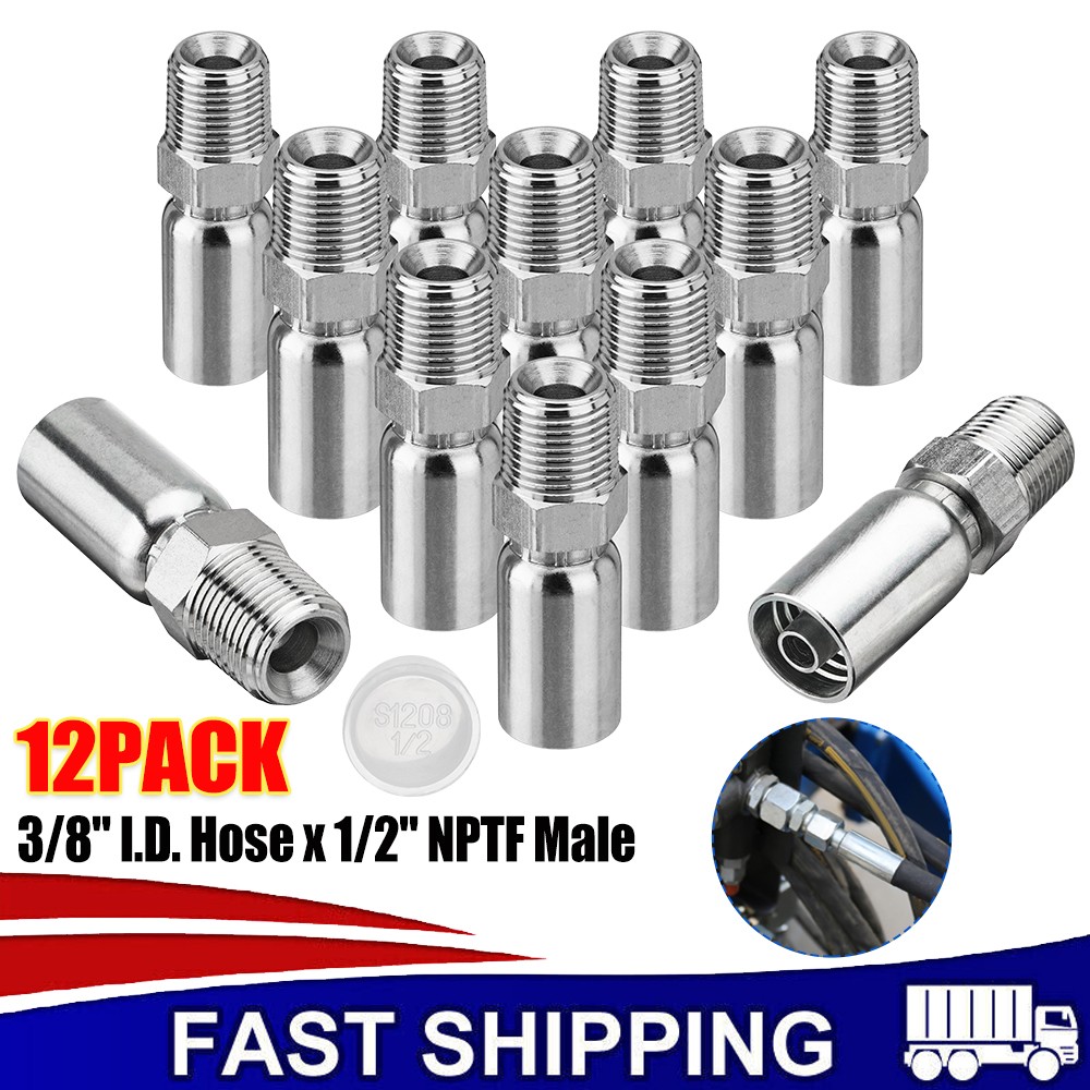 12PCS 1/2″ NPTF Hydraulic Hose Fittings ‎3/8″ I.D. Hose x 1/2″ NPTF Male w/Cover
