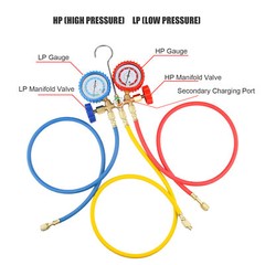 AC Manifold Gauge Set A/C Refrigeration 3 Way Hose Fit For R502 R134a R12 R22