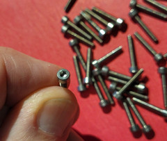 6 thumb screws bolts, metal, hex drive, 2 mm metric, 16-17 mm long