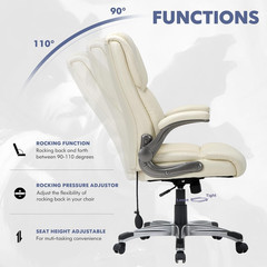 Leather Executive Office Chair- High Back Home Computer Desk Chair with Padded F