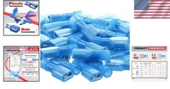 High Quality 100 Pcs Blue Nylon Spade Terminals 16-14 AWG, Corrosion-Resistant