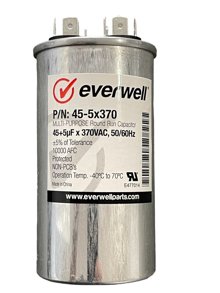 Motor Run Capacitor Dual 45+5 mfd x 370 VAC 50/60Hz Round Metallized