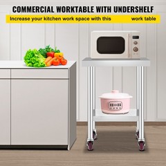 Rolling Stainless Steel Top Kitchen Work Table Cart + Casters Shelving 18″x24″
