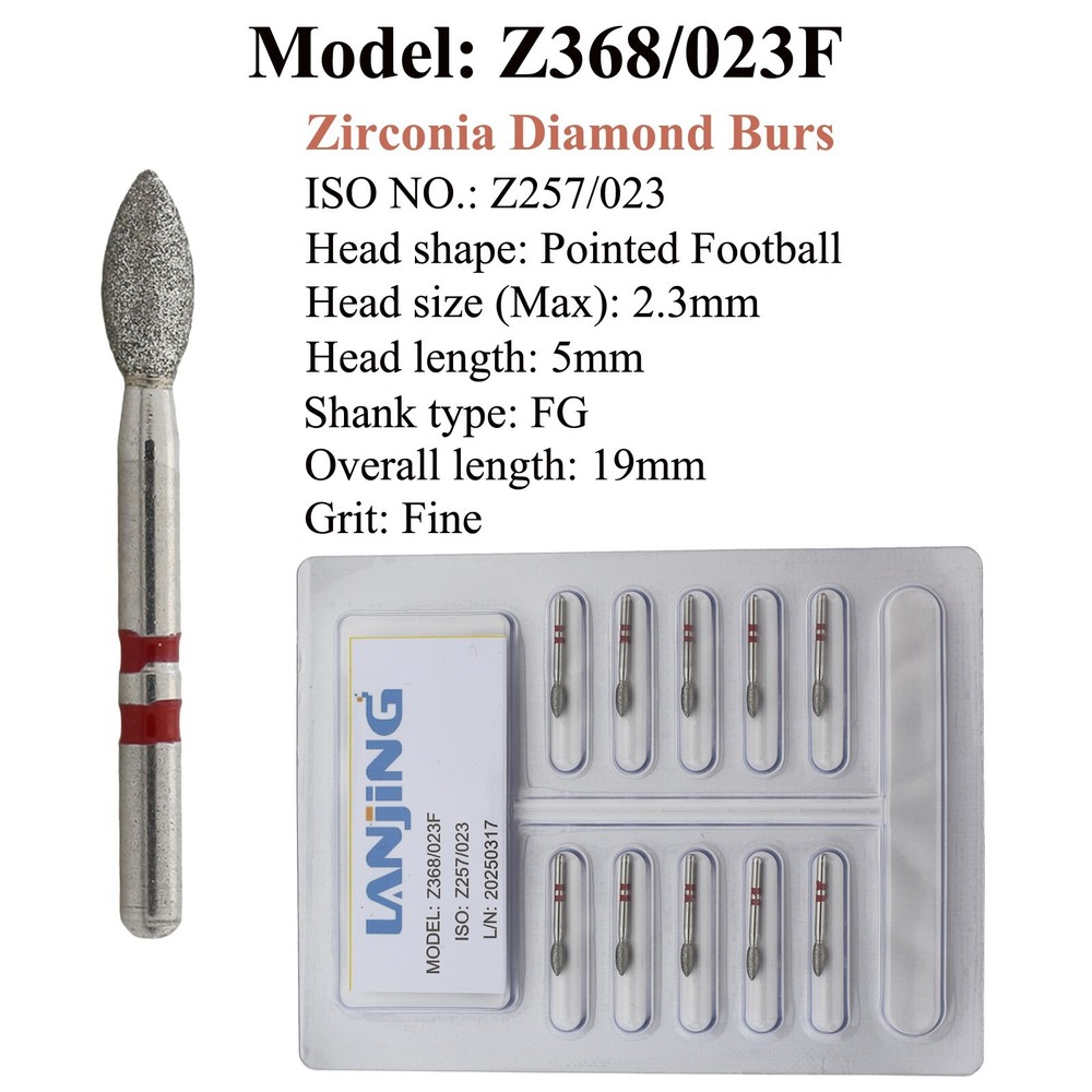 Dental Zirconia Diamond Burs Z368 Z379 Football Pointed Egg Medium Fine FG Bur