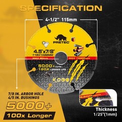 3 Pack 4.5″ Diamond Cut Off Wheel 7/8 Arbor Metal Cutting Disc Rebar Steel INOX