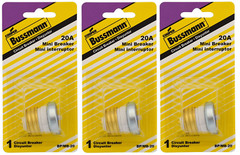 3 ~Bussmann Buss 20 Amp 125V Plastic Plug Fuse Breaker Time Delay MB-20 BP/MB-20