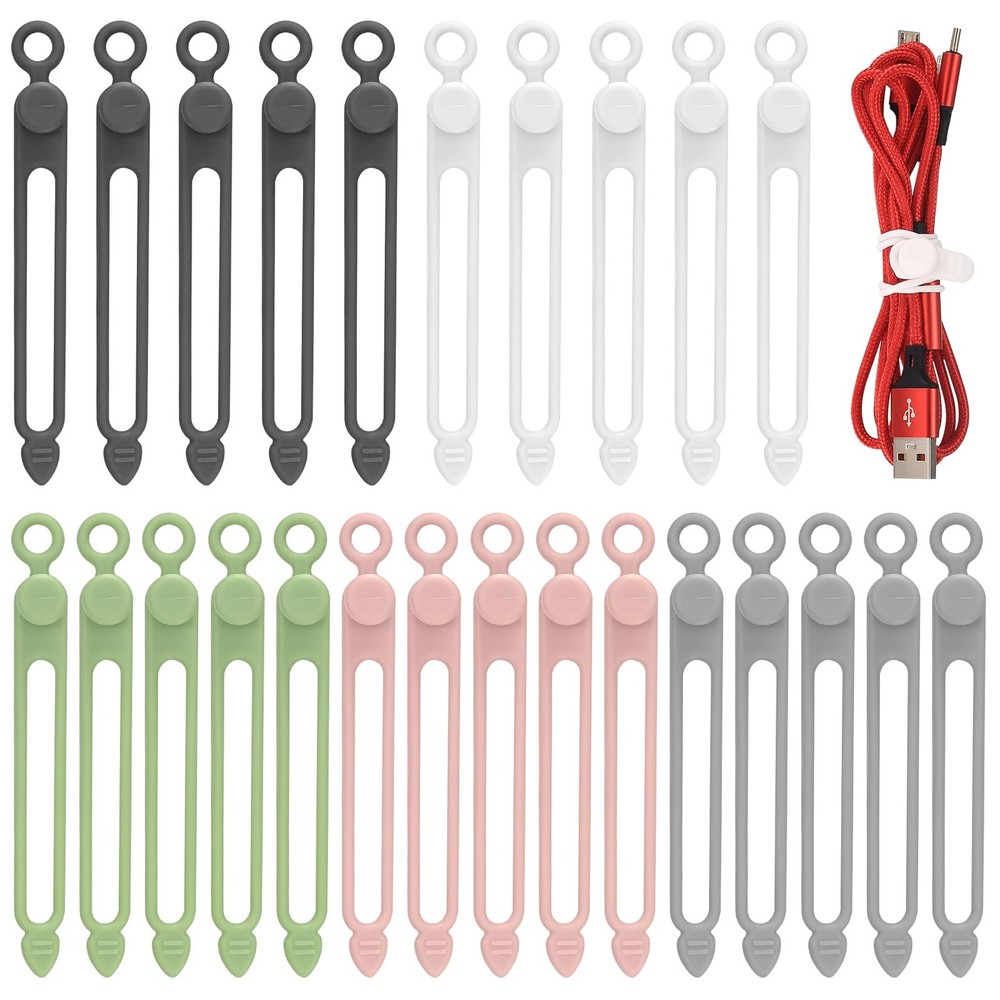 25 Pcs Silicone Cable 10.5*1.2*0.8 cm/4.13*0.47*0.3 inch, A-25pcs 5 Colors