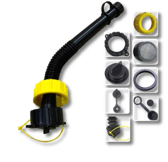 SUPER LONG 11″ FLEXIBLE SPOUT WITH TONS OF ACCESSORIES – FITS MOST CANS & JUGS