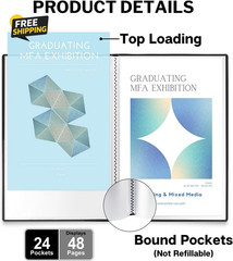 11×17 Portfolio Binder 24 Clear Sleeves Art Presentation Folder Acid Free Black