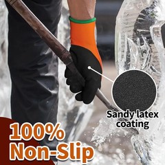 2 PAIR ORANGE Coated Waterproof Thermal Insulated Warm Winter WORK GLOVES S-2XL