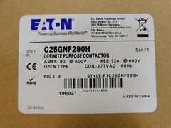 NEW EATON C25GNF290H DEFINITE PURPOSE CONTACTOR 90 AMP 600 VOLT 277V Coil 2 Pole