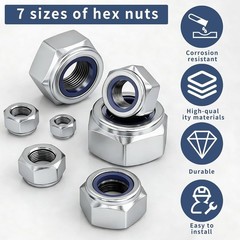 20 Pcs M12 Nylon Insert Lock Nuts, Metric Hex Nylock Nuts, Silver Self‑Lockin…