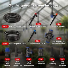 Drip Irrigation System 230FT Quick-Connect Kit with 1/4 230ft