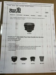 SIOUX CHIEF 832-6DSR FINISH LINE ADJUSTABLE FLOOR DRAIN DI 6” NO HUB 9” SS GRATE