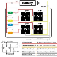 12V 4 Way Fuse Relay Box, 4 Relays and 4 ATC/ATO Blade Fuses, Universal Fuse and