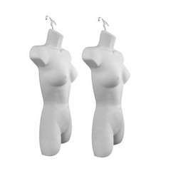 New Set Of 2 Female Dress Mannequin Form (Hard Plastic / White) with Hook