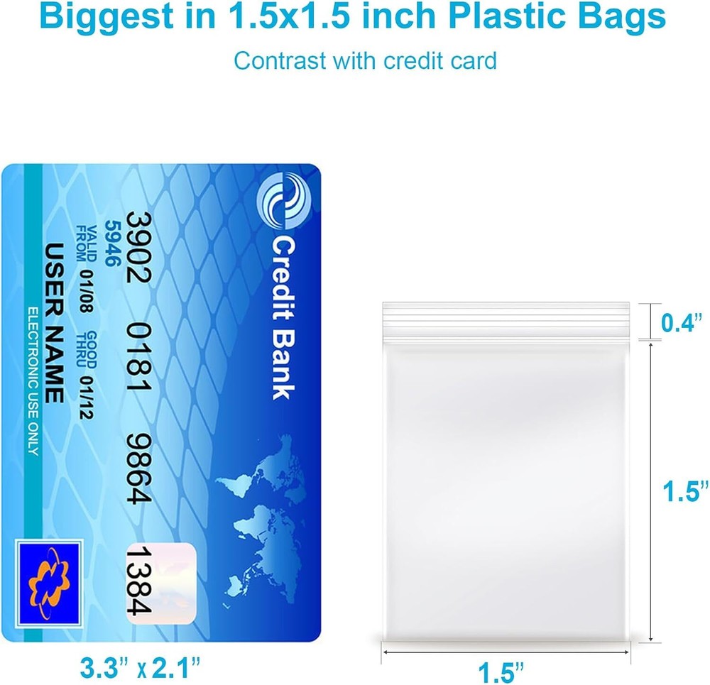 1.5”x 1.5″, 100 pcs 2 mil Clear Plastic Reclosable Zip Zipper Lock Jewelry Bags