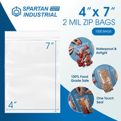 Spartan Industrial – 4” X 7” (1000 Count) 2 Mil Clear Reclosable Zip Plastic Pol