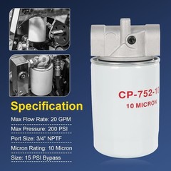 10 Micron Hydraulic Oil Filter Assembly, Spin-On Design, Return Line Filter with