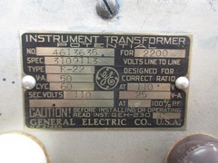 GE Type E-22 Potential Transformer 3109113 50VA Pri: 2.2kV Sec: 110V 60Hz Used