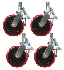 4 pcs Scaffold Caster 8″ x 2″ Red PU Wheel Locking Brake 1-1/4″ Stem with Pin