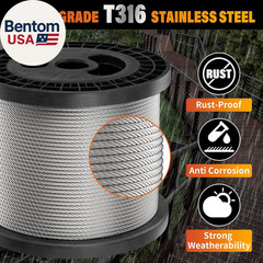 Stainless Steel Cable for Railing – 500FT 1/8″ T316 Wire Rope Cable for Deck Rai