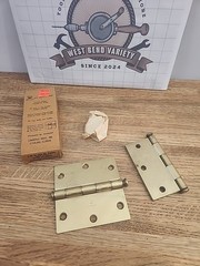 NOS Door Hinges LB Lawrence 2500-DB Satin Brass Button Tip 3 1/2 X 3 1/2
