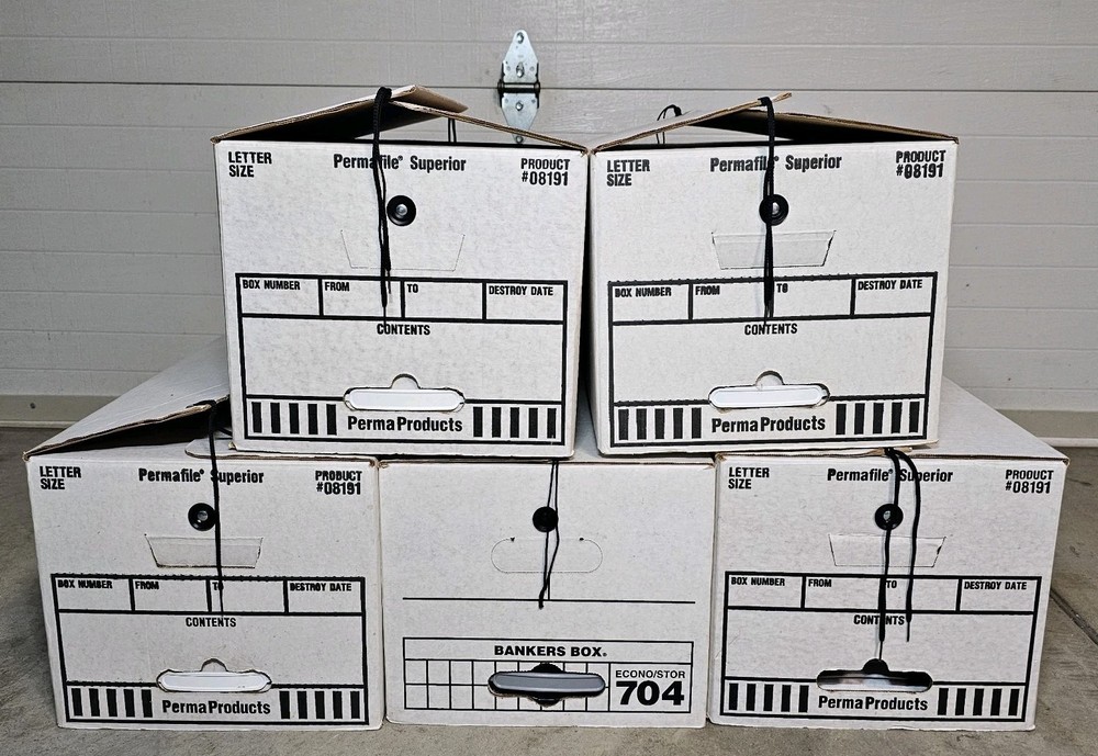 Bankers Box Set 12x24x10 White Moving Storage Books LP Funko Toys Lot of 5