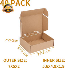 40 Pack 7x5x2 Shipping Boxes Brown Tab Lock Tuck Top Mailer Cardboard