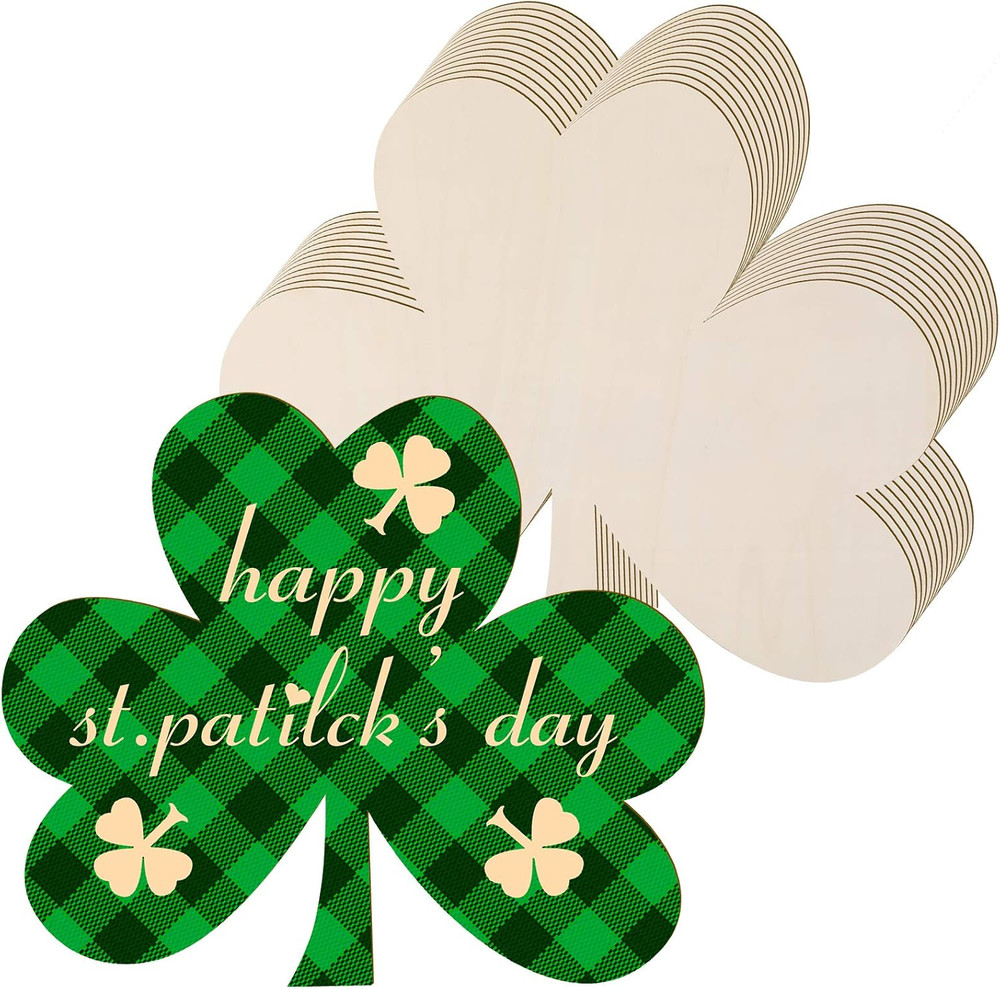 8 Pieces 11 Inches St. Patrick’S Day Wooden Shamrock Ornament Unfinished Cutout