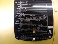 BALDOR RELIANCE SUPER E MOTOR VEM3613T 5HP 230/460V 11.8/5.9A 3450RPM 3PH