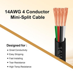14/4 AWG Mini-Split Cable – 30FT 14 AWG 4 Conductor Control Cable 300V Stranded