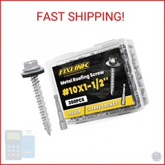 Metal Roofing Screws #10 x 1-1/2″, 300 PCS, FIXLINK RUSPERT Hex Head Rubber Wash