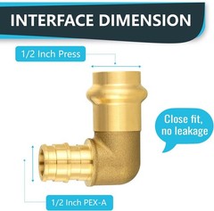 1/2″ Copper Press x 1/2″ PEX Expansion Elbow, Brass Fitting