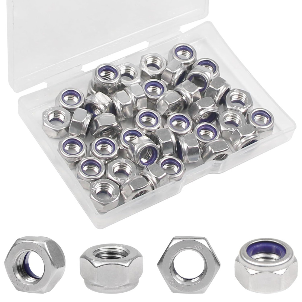 40PCS M8 Locknuts M8x1.25mm Nylon Insert Hex Lock Nuts 304 Stainless Steel Metri