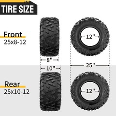 LEADZM Set of 4 ATV UTV Tires 25×8-12 Front & 25×10-12 Rear, 6PR