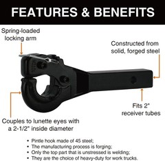Pintle Hitch Receiver Hook 10 TON for 2” Hitches Hitch Hook Receiver 20000Lbs