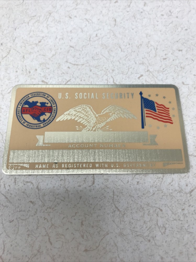 NEW Vintage SSN Social Security Card Metal USA Union AFL – CIO