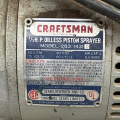 1/3 HP Sears Craftsman Oilless Piston Sprayer 283:14310 Air Brush Compressor RUN