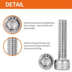 M5-0.8 x 12mm Hex Socket Head Cap Screws Bolts 304 Stainless Steel Metric Machin