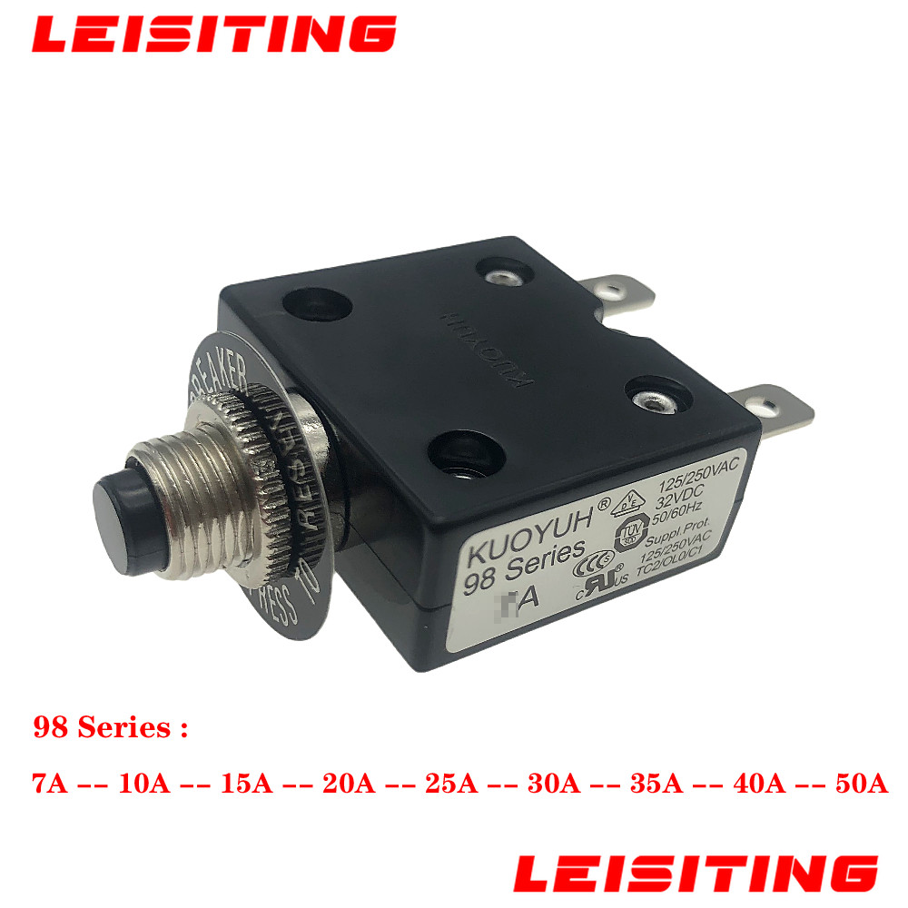 Thermal Overload Circuit Breaker KUOYUH 98 Series 7/10/15/20/25…50A 125/250VAC