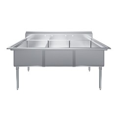 78 in. x 30 in. Stainless Steel Three Compartment Sink with 24 in. x 24 in. x 14