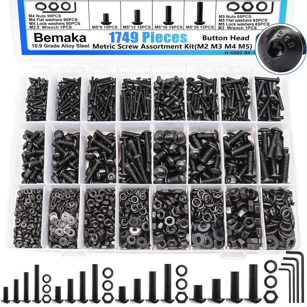 1749 PCS Metric Screw Assortment Kit M2 M3 M4 M5 Bolts, Nuts, Lock & Flat Washer